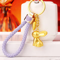 Gold Rabbit and Carrot Keychains with Nine Braided Loops and One Plain Style view 8