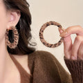 Brown Leopard Flocked Oversize Hoop Earrings with Gold Tone Hooks view 3