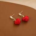 Red Crystal Look Heart Gold Tone Dangle Stud Earrings view 4