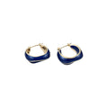 Blue Enamel Wavy Gold Tone Statement Hoop Earrings view 5