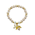 White Cross Bead Bracelet with Gold-Tone Cross and Angel Wing Charms view 5