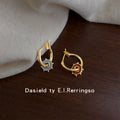 Gold Asymmetric Blue Rust Enamel Disc Hoop Earrings view 3