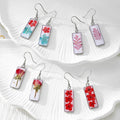 White Rectangular Pressed Flower Drop Earrings in Twelve Designs view 2