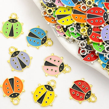 Enamel-Look Silver Gold Ladybug Alloy Charms in 14 Styles