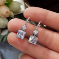 Silver Tone Square Clear Stone Bar Drop Earrings Jewelry view 4