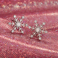 Silver Tone Snowflake Clear Stone Stud Earrings Statement Jewelry view 3