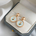 Gold Ball Post Mint Enamel Daisy Disc Drop Earrings view 3