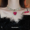 Heart Crystal Necklace And Earring Set In Clear Or Bright Pink view 3