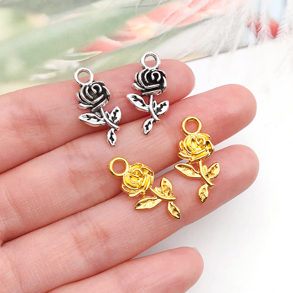 Vintage Zinc Alloy Rose Flower Charm Pendant for DIY Bracelet Necklace Jewelry Making