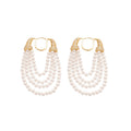 White Pearl Layered Tassel Huggie Statement Earrings view 5