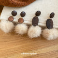 Brown Geometric Pom Pom Drop Earrings in Two Shapes view 4
