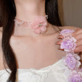 Sheer Floral Choker Necklaces with Crystal Center Flowers view 3