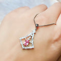 Silver Tone Pink Stone Swing Pendant Necklace Jewelry view 3