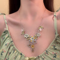Floral Branch Statement Necklace With Green and Amber Accents view 1