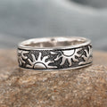 Antique Silver Sun Motif Band Fashion Ring Sizes 6-10 view 2