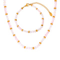 White Pink Sea Shell Bead Necklace And Bracelet Gold Spacers view 5
