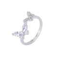 Double Butterfly Adjustable Open Ring In Polished Silver Tone view 5