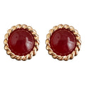 Gold-Tone Twisted Rope Red Cabochon Round Stud Earrings view 5