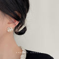 Pearl White Camellia Flower Pavé Crystal Stud Earrings view 2