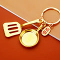 Jeweled Gold Spatula and Frying Pan Kitchen Utensil Keychain view 1
