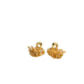 Gold Tone Crystal Swan Stud Earrings With Textured Wings view 5