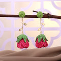 Six Color Woven Rose and Gold Leaf Long Dangle Earrings view 11