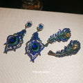 Blue Crystal Feather Drop Stud Earrings Decorative Jewelry Pair view 3
