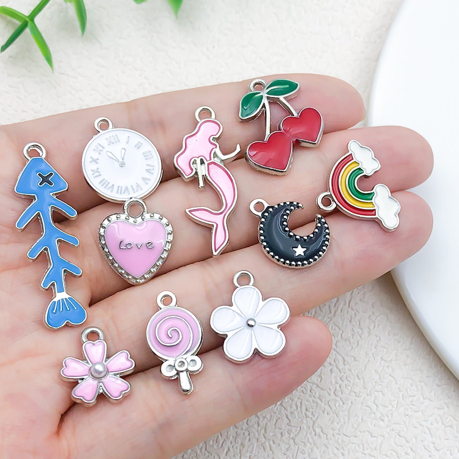 White K Zinc Alloy Cross Heart Music Note charm pendants for DIY keychains necklaces jewelry