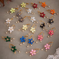 Resin Flower and Crystal Tassel Hoop Earrings in Twelve Colors view 2