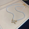 Bow Pearl Pendant Necklace in Polished Mixed Media Design view 6