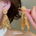 Rose Top Sequin Mesh Tassel Statement Stud Earrings view 3