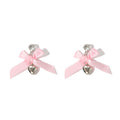 Pink Ribbon Bow Silver Bell Long Dangle Stud Earrings view 5