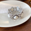 Silver Tone Geometric Diamond Cabochon Stretch Bracelet 4 Colors view 9