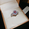 Silver Open Ring Pink Oval Halo Crystal Side Accents view 4