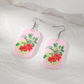 Gold Tone Rectangular Floral Print Acrylic Hook Earrings in Four Colors view 6