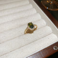 Gold Open Ring Dark Green Oval Crystal Halo Slim Band view 6