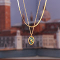 Gold Oval Abalone Shell Star Pendant Necklace Herringbone view 4