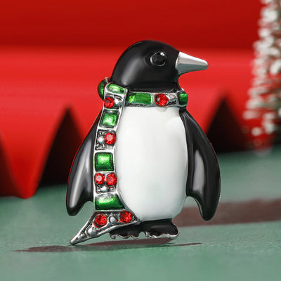 Penguin With Jeweled Scarf Brooch isolated front view