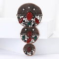 Antique Tone Disc Drop Brooch with Red and Green Stones view 2