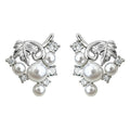 Silver Tone Sculpted Vine Pearl Cluster Stud Earrings For Women view 5