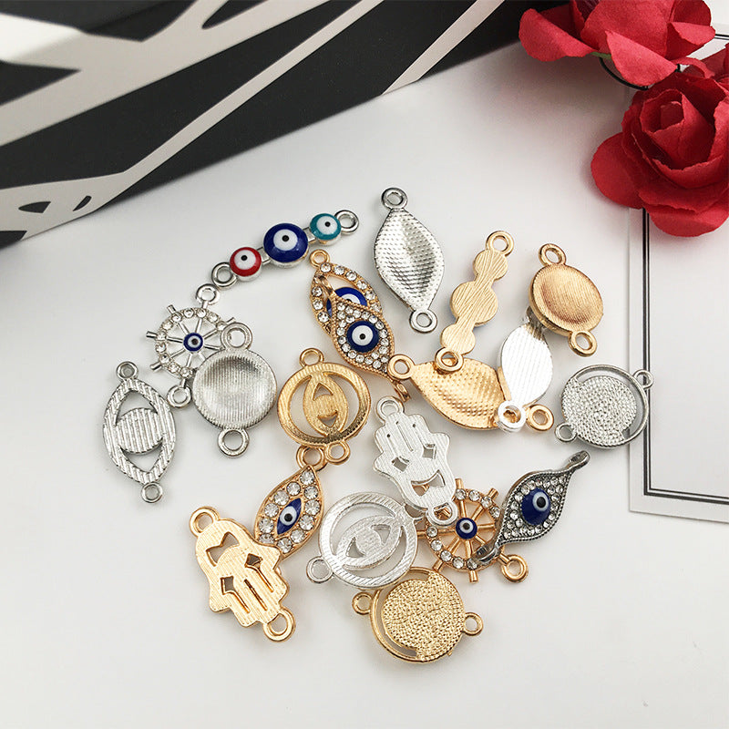 Rhinestone Zinc Alloy Evil Eye Ship Wheel Connector Charm for DIY Bracelet Necklace