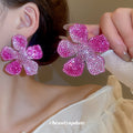 Crystal Pave Flower Stud Earrings In Pink And Blue view 4