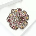 Pink Crystal Layered Flower Brooch in Antique Gold Tone view 4