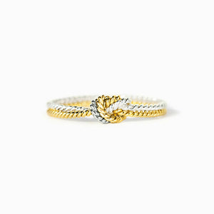 Two-Tone Rope Knot Ring With Gold And Silver Twisted Band