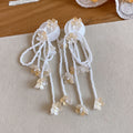 Pastel Flower and Cord Tassel Dangle Stud Earrings view 7