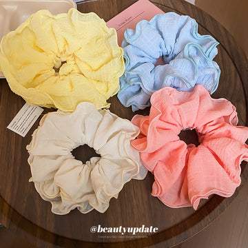Yellow Oversized Crinkle Fabric Ruffle Scrunchie With Extra Colors