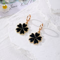 Gold Tone Five Petal Clover Enamel Huggie Earrings Three Colors view 8