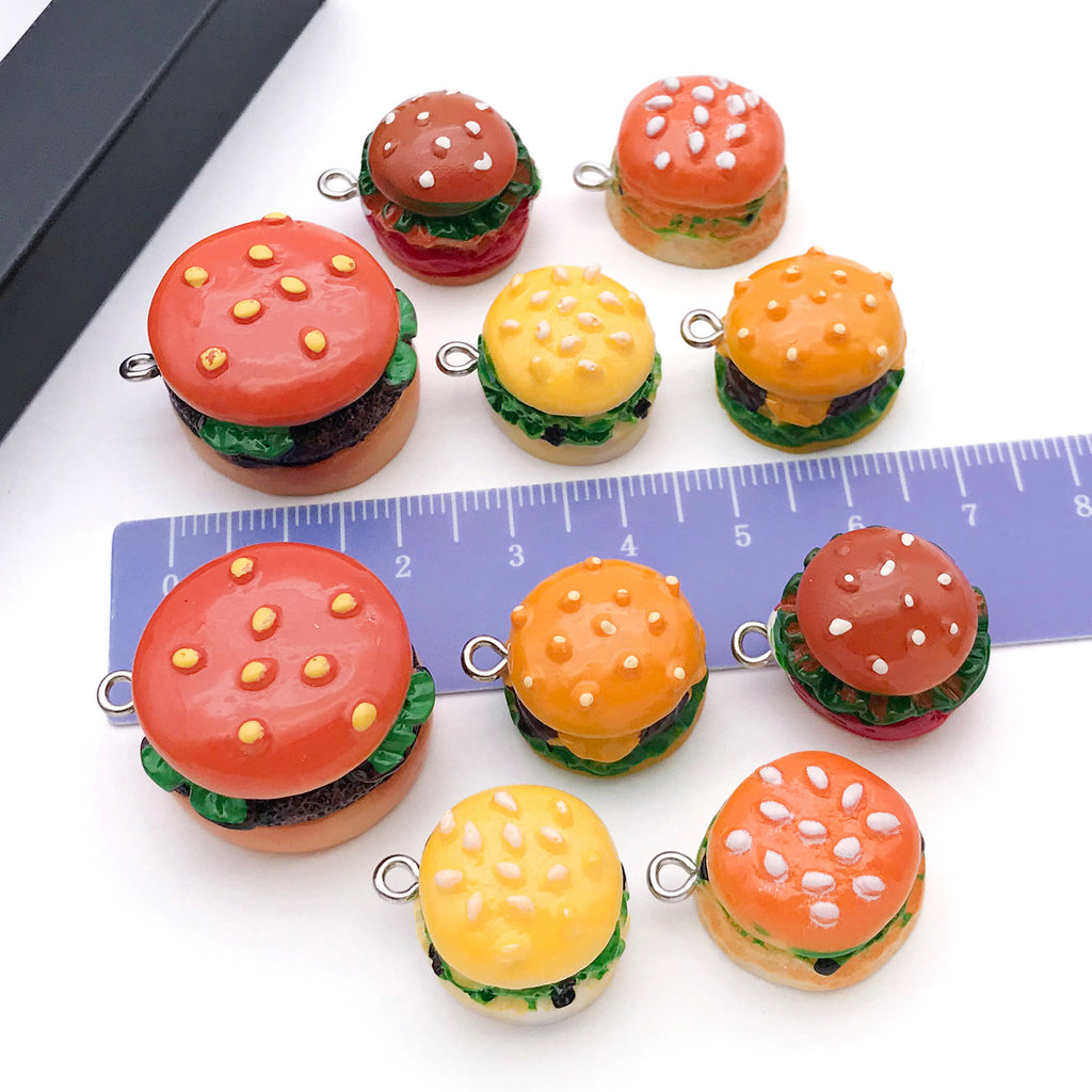 Resin Hamburger Charm Pendant for DIY Backpack Keychain and Fun Food Jewelry Accessories