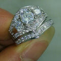 Silver Tone Round Crystal Layered Ring Set Statement Jewelry view 2