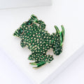 Green Enamel Frog Brooch Gold Studs Crystal Eyes Pin view 3